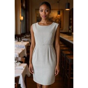 Calvin Klein  Light Gray V Neck Sleeveless Career Dress Sz 6 Petites NWT